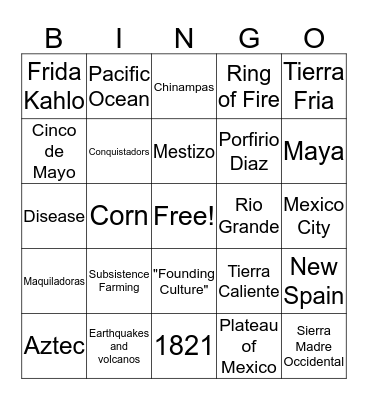 Mexican Culture BINGO! Bingo Card