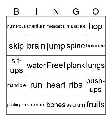 PE Bingo Card