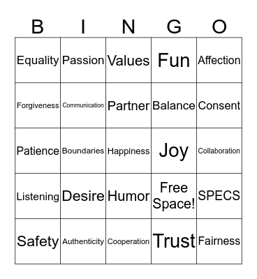 Healthy Relationship Bingo! Bingo Card