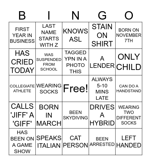 BINGO & MINGLE Bingo Card