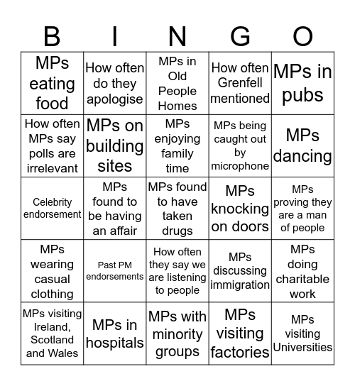 election 2019 Bingo Card