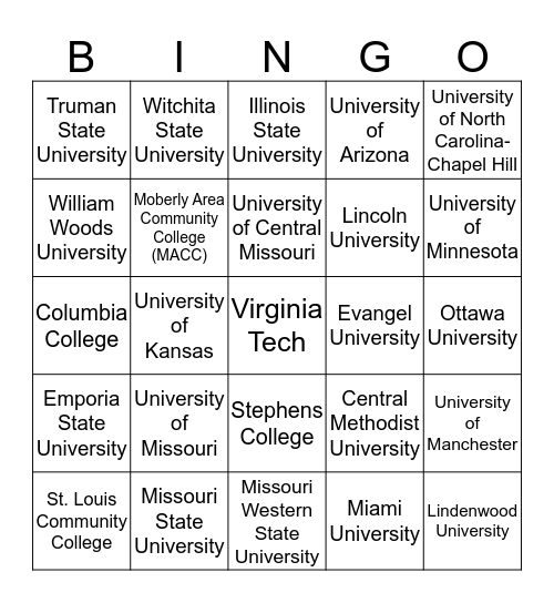 AVID College Bingo Card