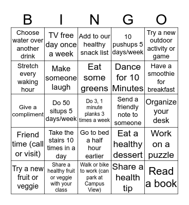 Barrow Buddy Wellness Bingo! Bingo Card