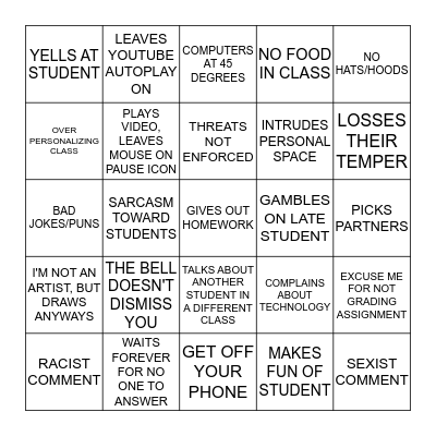 TEACHERS ACT OUT Bingo Card