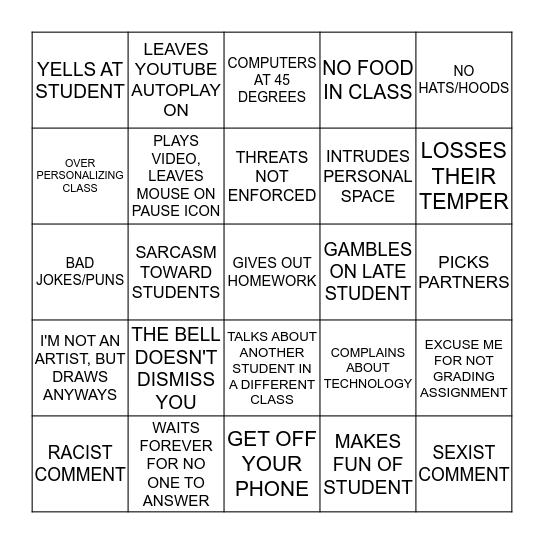 TEACHERS ACT OUT Bingo Card