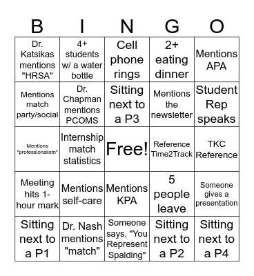 SOPP Student-Faculty Bingo Card