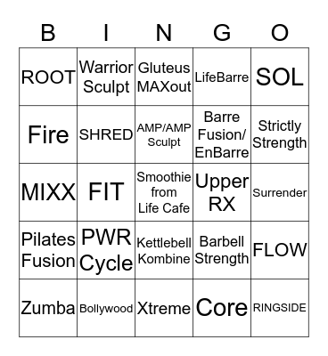 Group Fitness Bingo Card