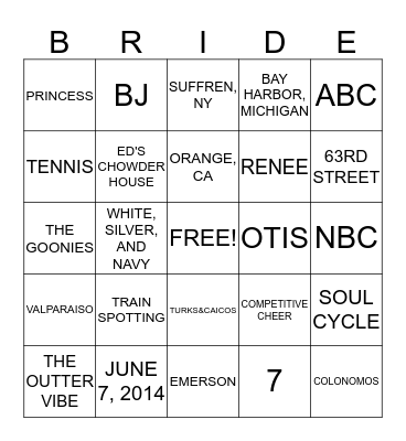Ginger Zee Bridal Bingo Card