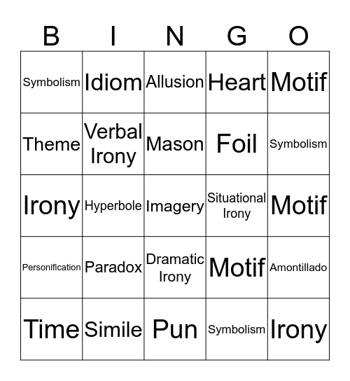 Figurative Language Bingo Card