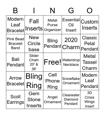 Jewelry Bingo Card