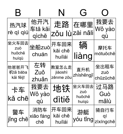 Jiāotōng - 交通 Bingo Card