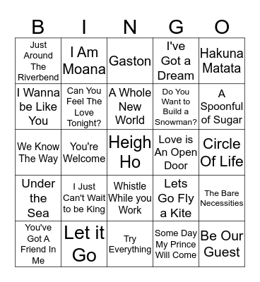 Disney Music Bingo! Bingo Card