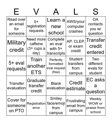 ETS Bingo Card