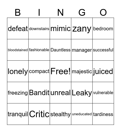 Shakespear O'neal Bingo Card