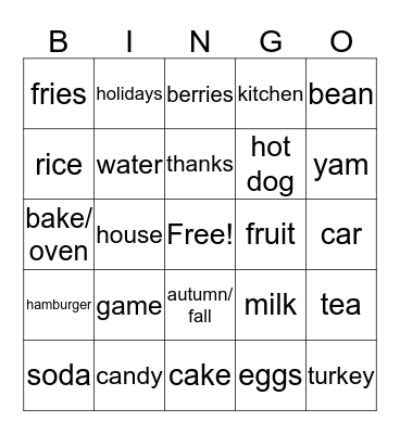 Thanksgiving Bingo Card