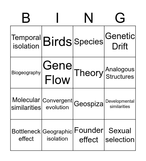 Biology Vocabulary Ch 3 Bingo Card