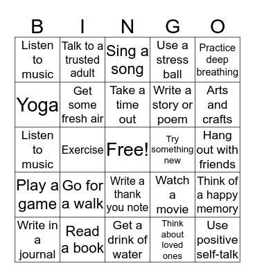 Coping Skills Bingo Card