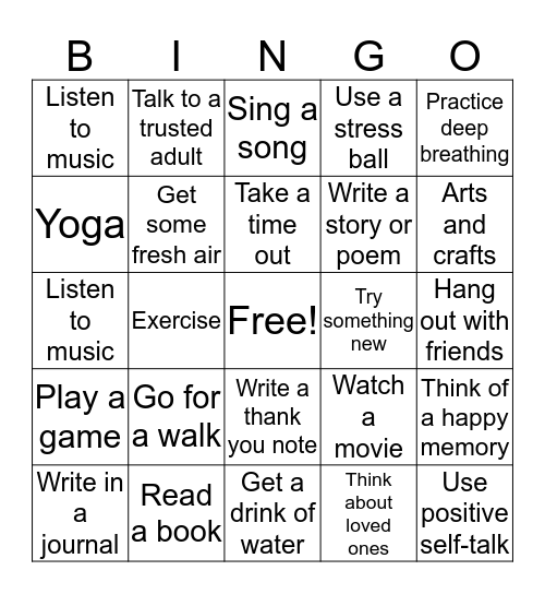 Coping Skills Bingo Card