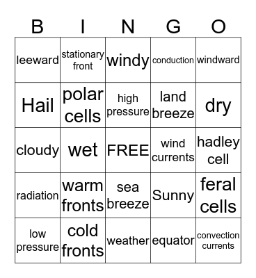 Weather Bingo Card