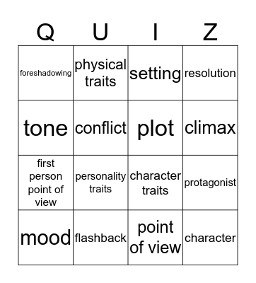 Literary Elements Bingo Card