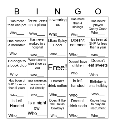 Getting to Know You Bingo Card