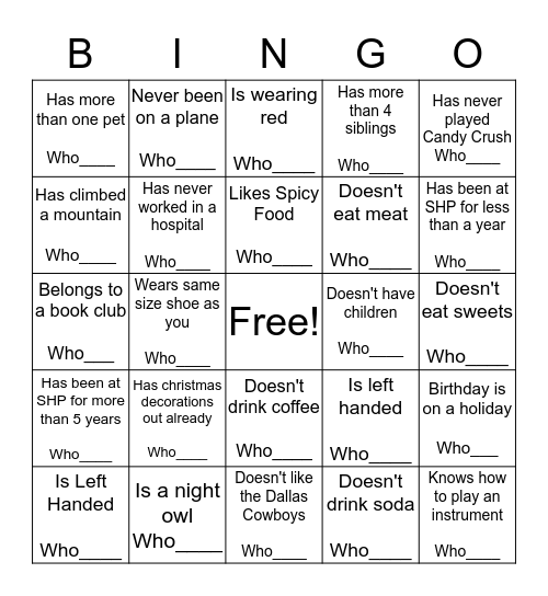 Getting to Know You Bingo Card