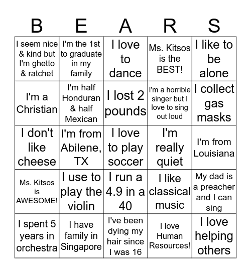 How Well Do You Know Your Classmates? 6th Period Edition Bingo Card