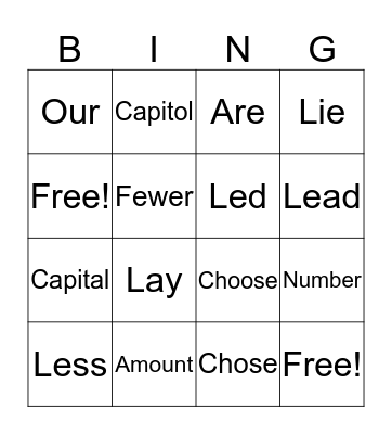 Word Choice Bingo Card