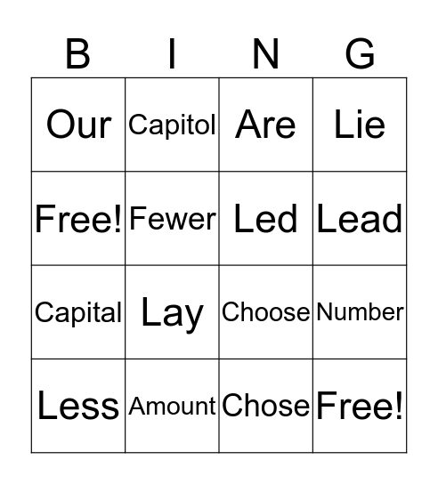 Word Choice Bingo Card