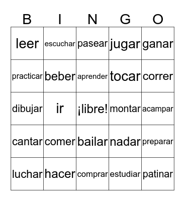 Early Vocab VERBS Bingo Card