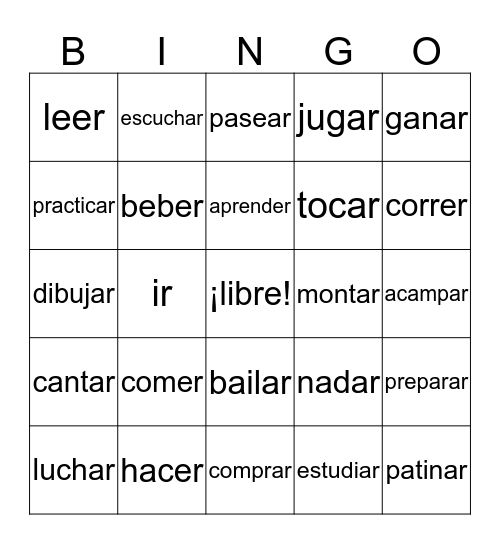 Early Vocab VERBS Bingo Card