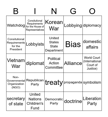 Government Policies and Political Processes Bingo Card