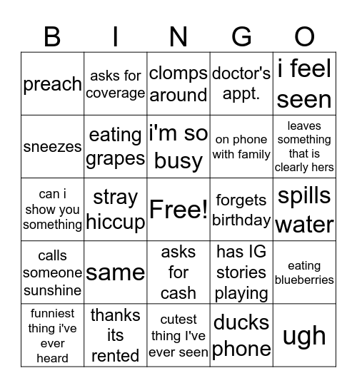 JH Bingo Card
