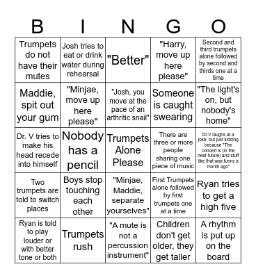 Dr. V vs Trumpet Bingo (Concert 2 Edition) Bingo Card