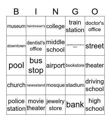 En ville Bingo Card