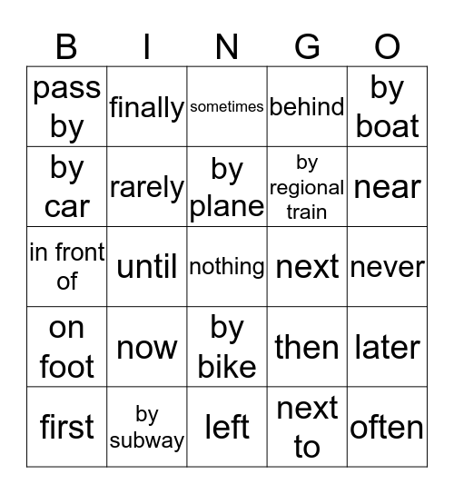 Directions and methods of transport Bingo Card