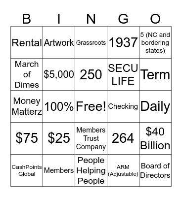 SECU Trivia Bingo Card