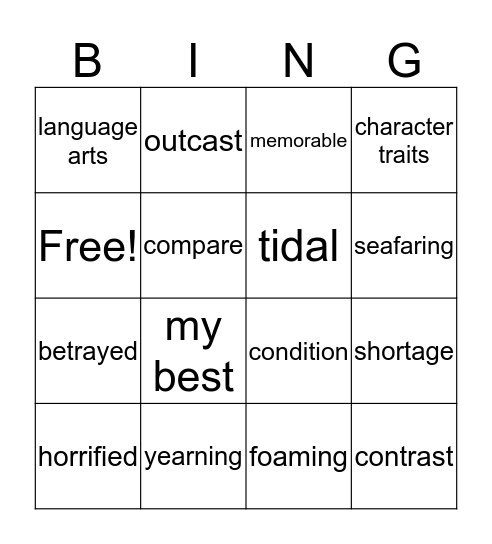 Week 5 Vocabulary Bingo Card