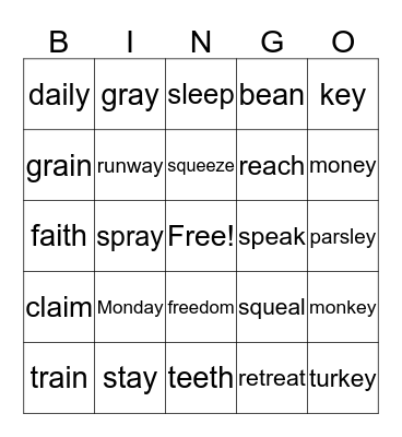 Vowel Team Bingo Card