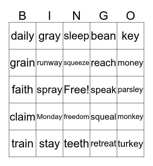 Vowel Team Bingo Card
