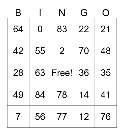 Multiplication Bingo - 7  Bingo Card