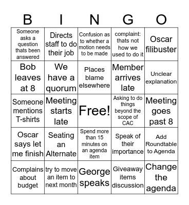 CAC Bingo Card
