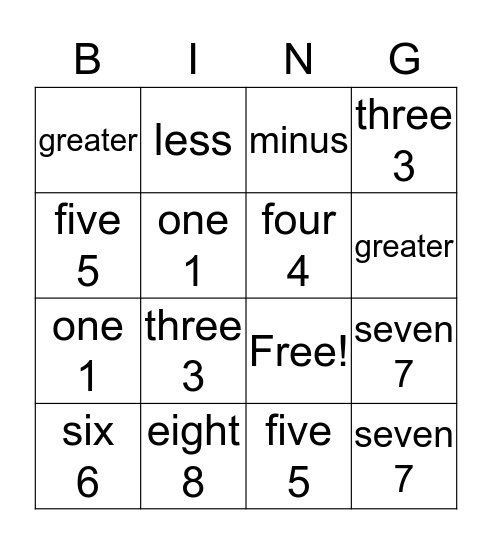 Number Words Bingo Card