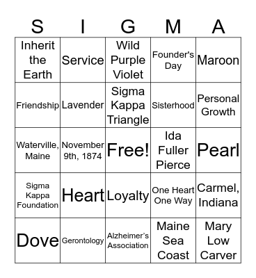 Sigma Kappa Bingo Card