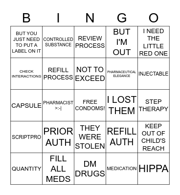PHARMACY Bingo Card