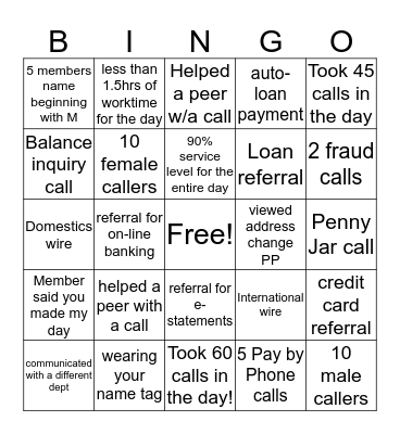 WEcu Bingo Card