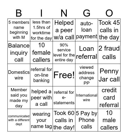 WEcu Bingo Card