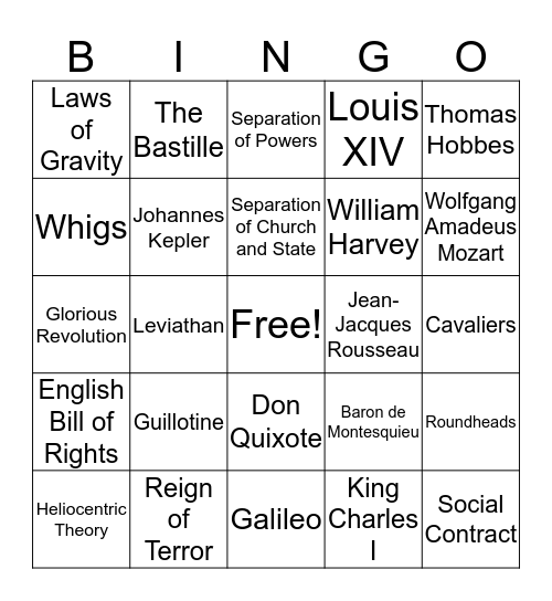 Age of Revolutions Bingo Card