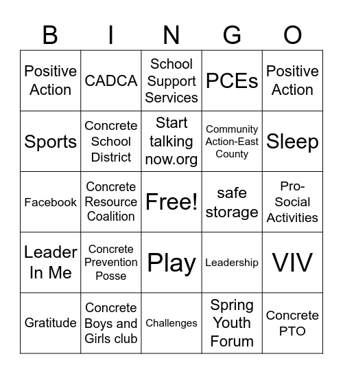 Concrete Resource Coaliton Bingo Card