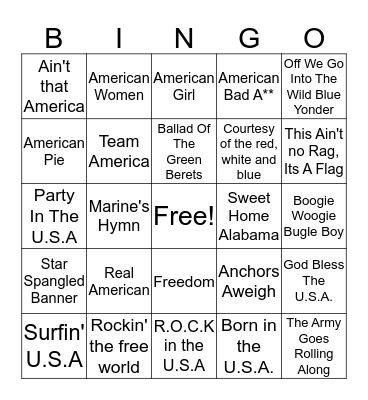 U.S.A Bingo Card